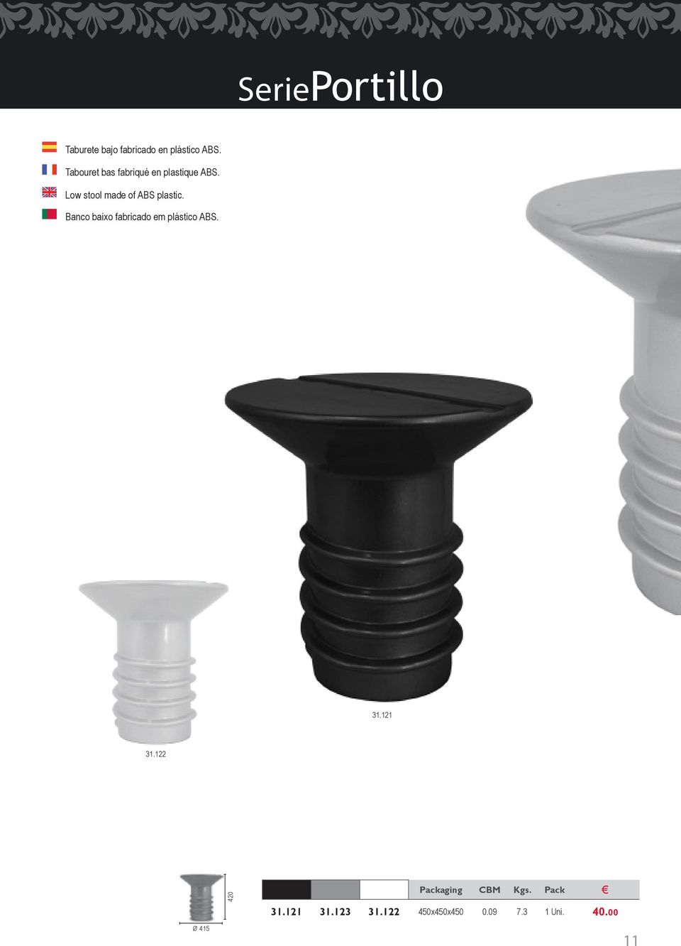 Low stool made of ABS plastic.