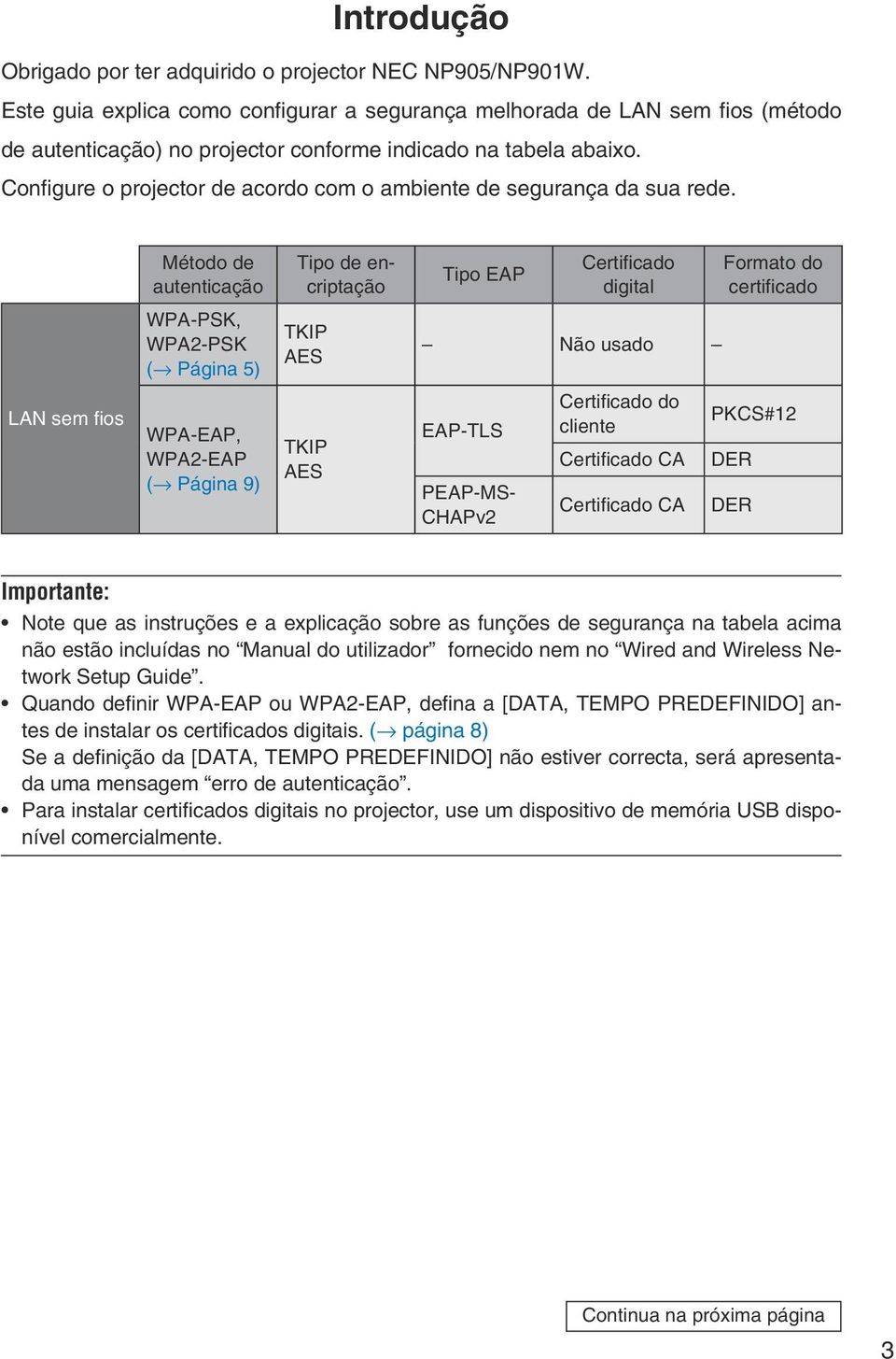 Configure o projector de acordo com o ambiente de segurança da sua rede.