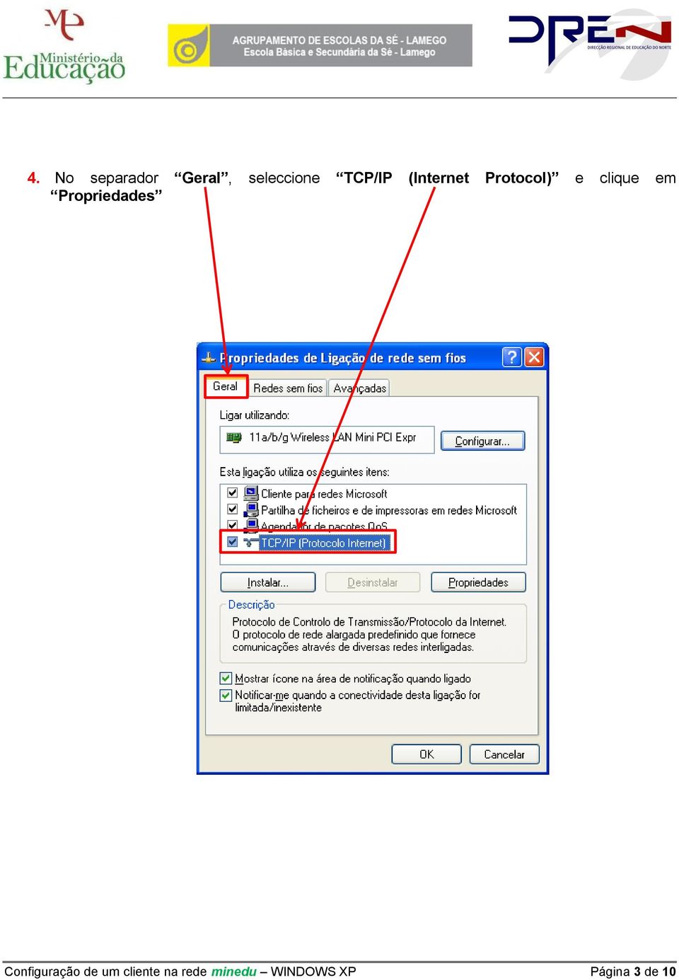 Propriedades Configuração de um