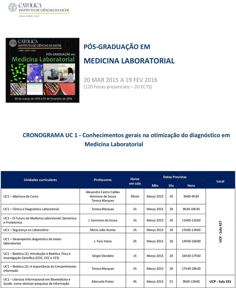 9h30-10h30 UC1 O Futuro da Medicina Laboratorial: Genómica e Proteómica J.