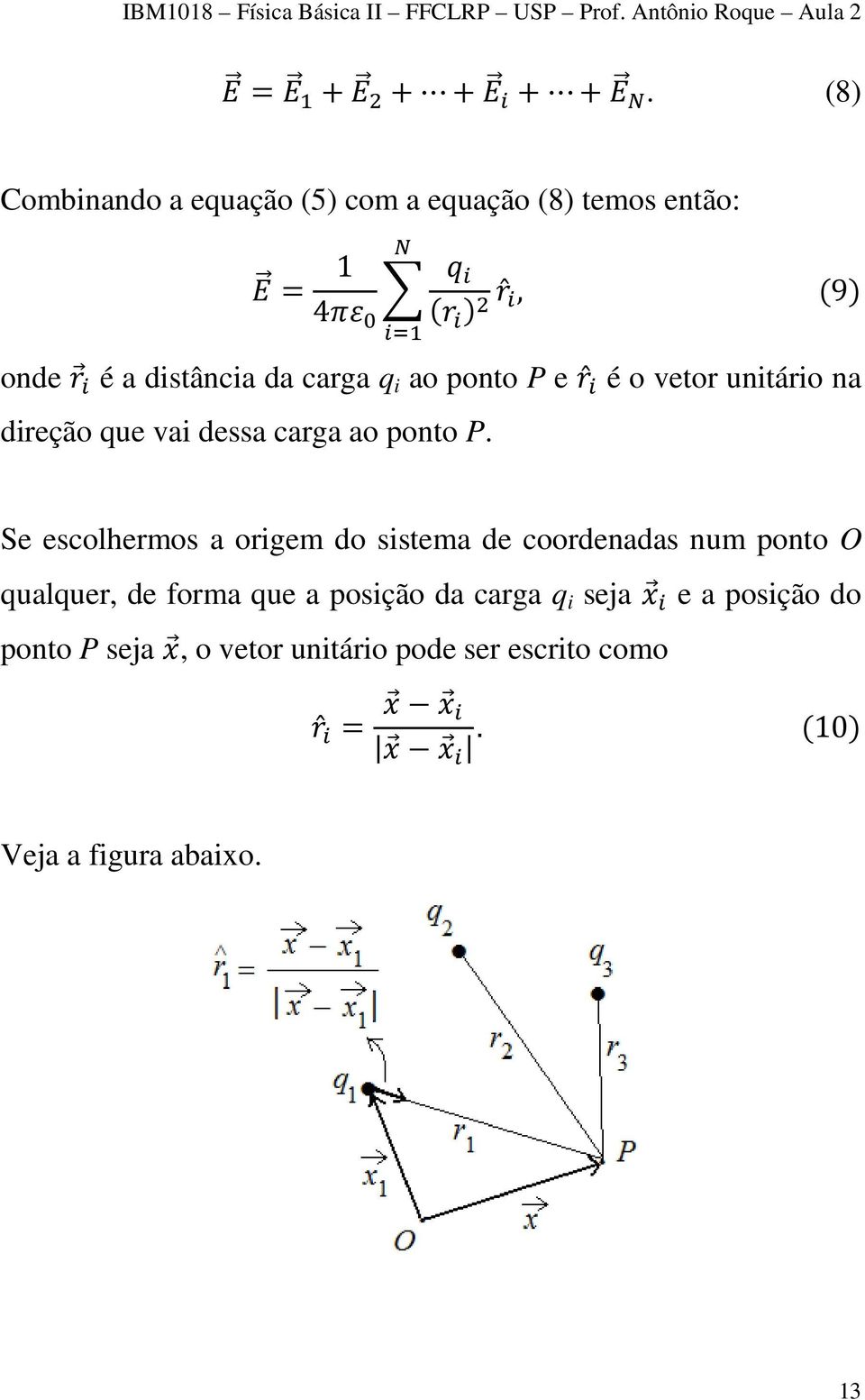 carga q i ao ponto P e é o vetor unitário na direção que vai dessa carga ao ponto P.