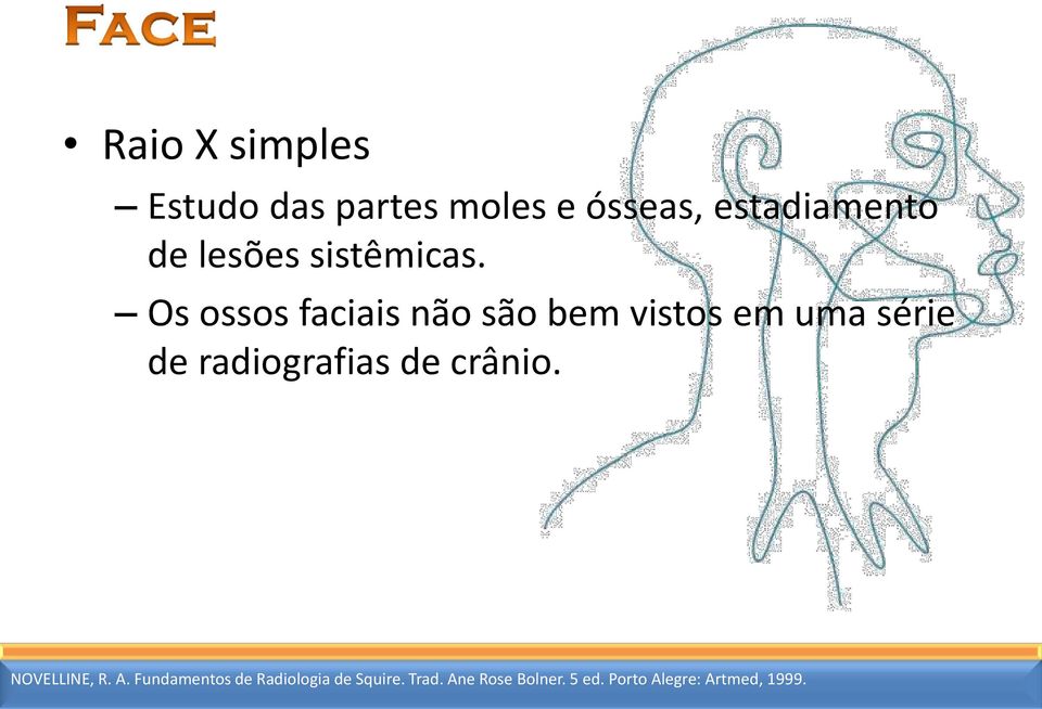 Os ossos faciais não são bem vistos em uma série de radiografias de