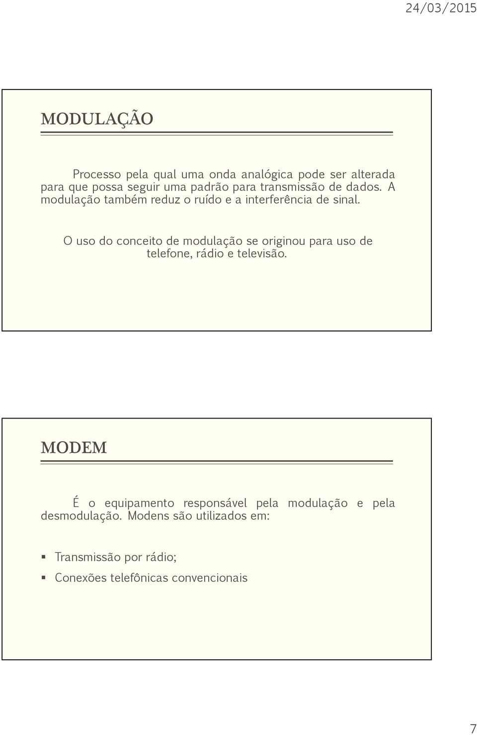 O uso do conceito de modulação se originou para uso de telefone, rádio e televisão.