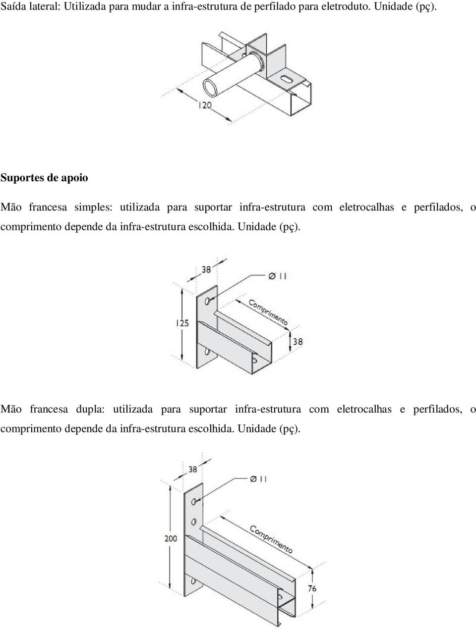 perfilados, o comprimento depende da infra-estrutura escolhida. Unidade (pç).