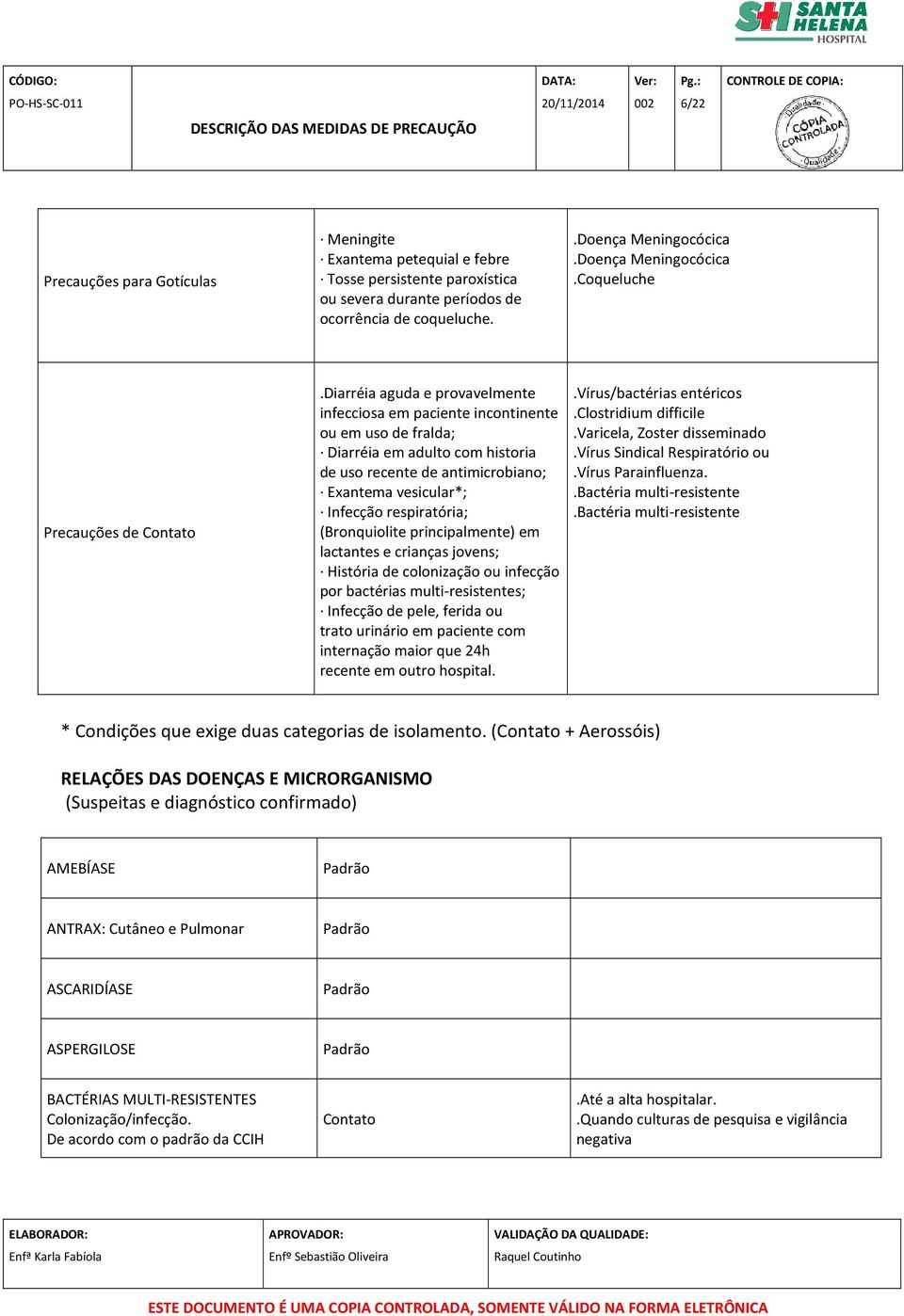 diarréia aguda e provavelmente infecciosa em paciente incontinente ou em uso de fralda; Diarréia em adulto com historia de uso recente de antimicrobiano; Exantema vesicular*; Infecção respiratória;