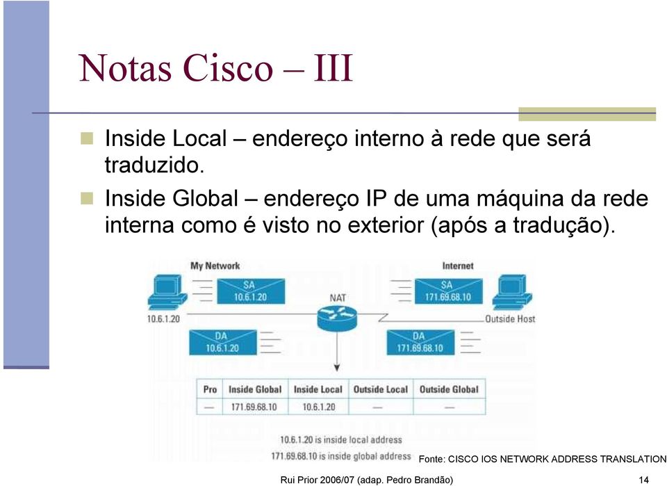 Inside Global endereço IP de uma máquina da rede interna como é