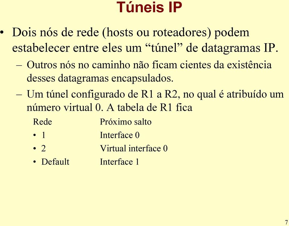 Outros nós no caminho não ficam cientes da existência desses datagramas encapsulados.