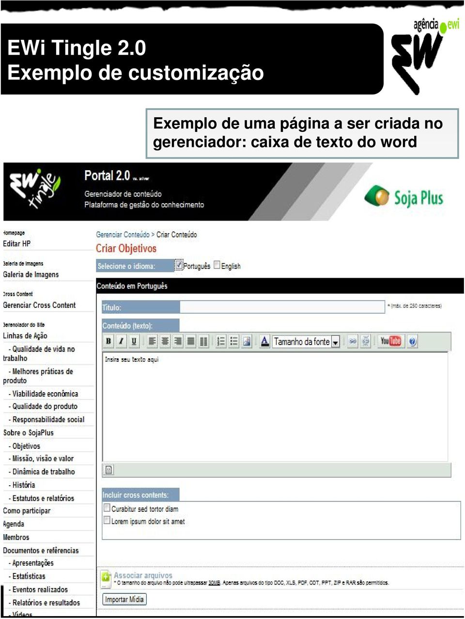 customização Exemplo de uma página