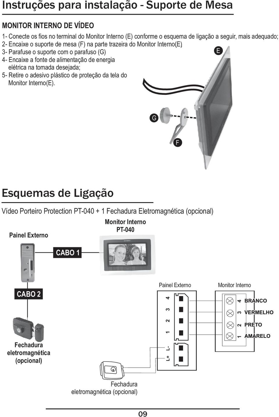 desejada; 5- Retire o adesivo plástico de proteção da tela do Monitor Interno(E).