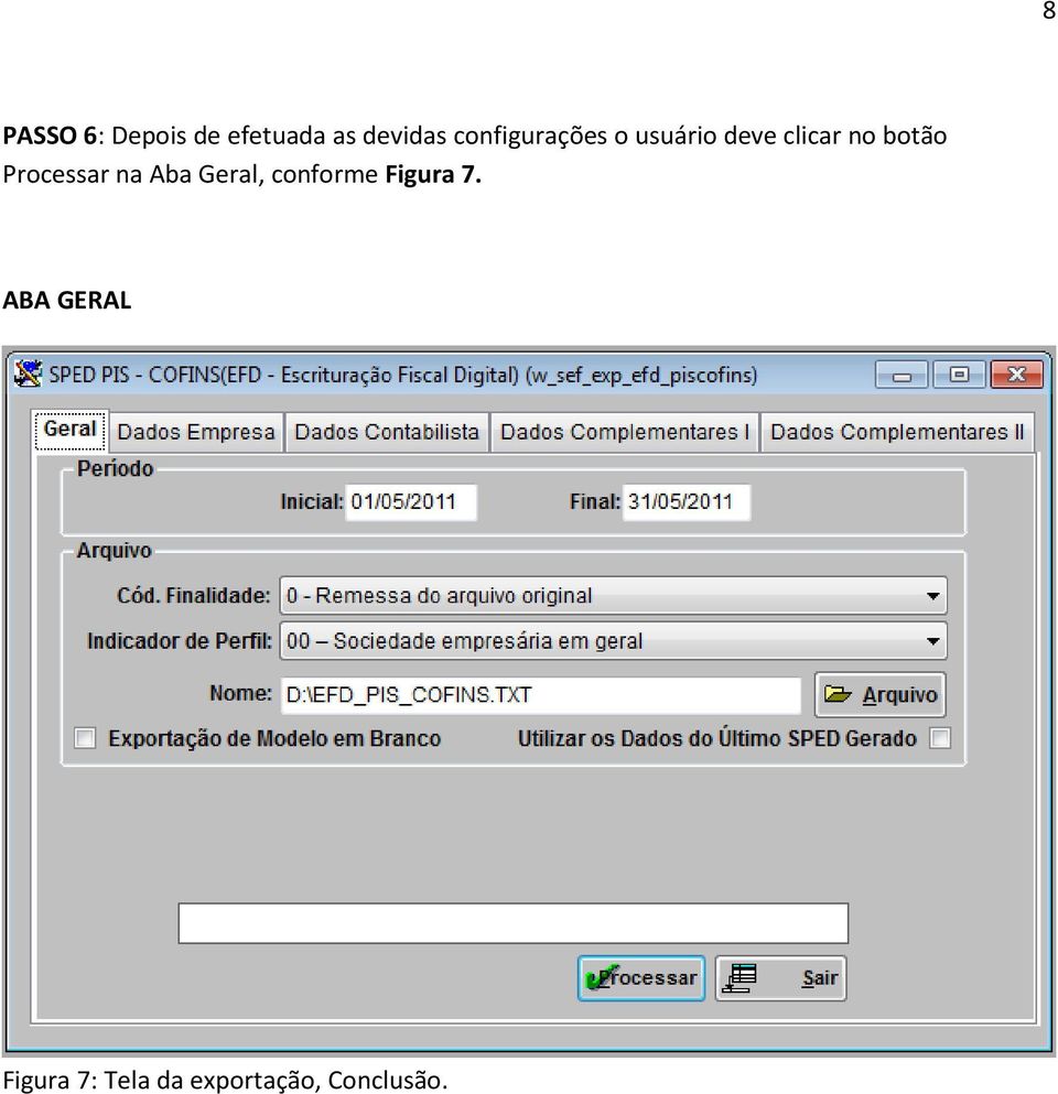 Processar na Aba Geral, conforme Figura 7.