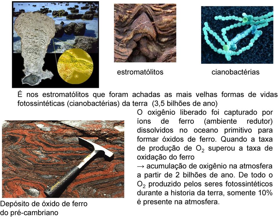 Quando a taxa de produção de O 2 superou a taxa de oxidação do ferro acumulação de oxigênio na atmosfera a partir de 2 bilhões de ano.