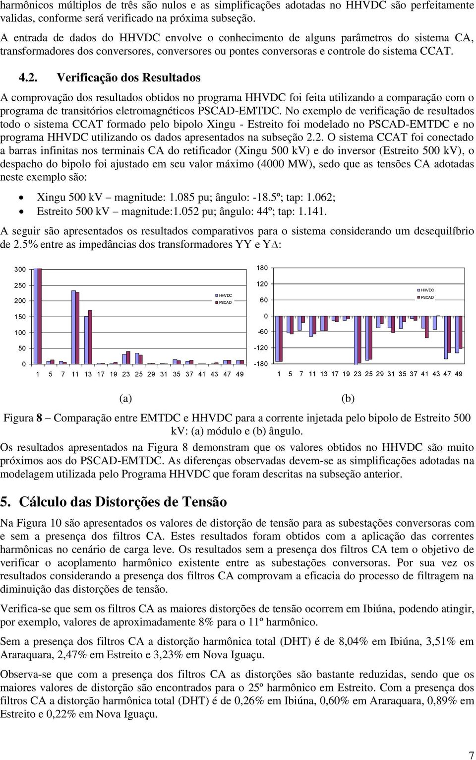 Verificação dos Resultados A comprovação dos resultados obtidos no programa HHVDC foi feita utilizando a comparação com o programa de transitórios eletromagnéticos PSCAD-EMTDC.