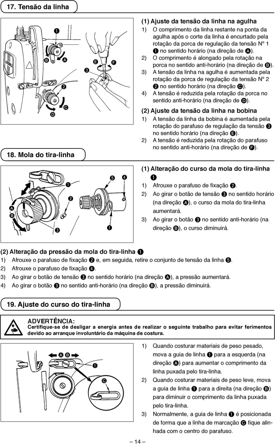 no sentido horário (na direção de A). 2) O comprimento é alongado pela rotação na porca no sentido anti-horário (na direção de B).