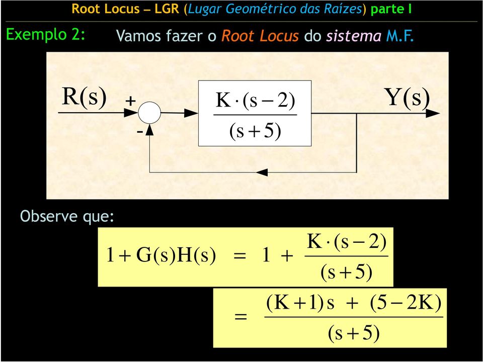 K (s ) (s + 5) Observe que: 1 +