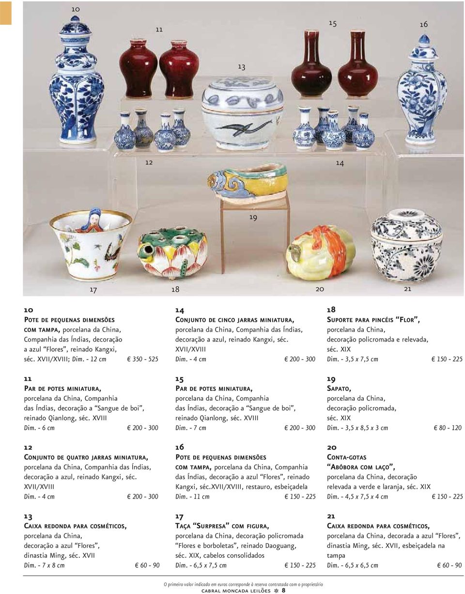 - 6 cm 200-300 12 CONJUNTO DE QUATRO JARRAS MINIATURA, porcelana da China, Companhia das Índias, decoração a azul, reinado Kangxi, séc. XVII/XVIII Dim.