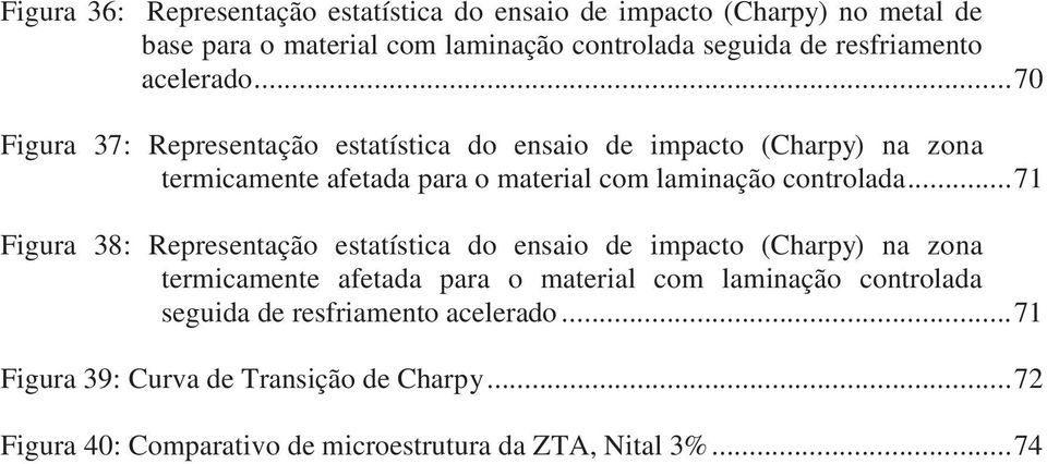 ..70 Figura 37: Representação estatística do ensaio de impacto (Charpy) na zona termicamente afetada para o material com laminação controlada.
