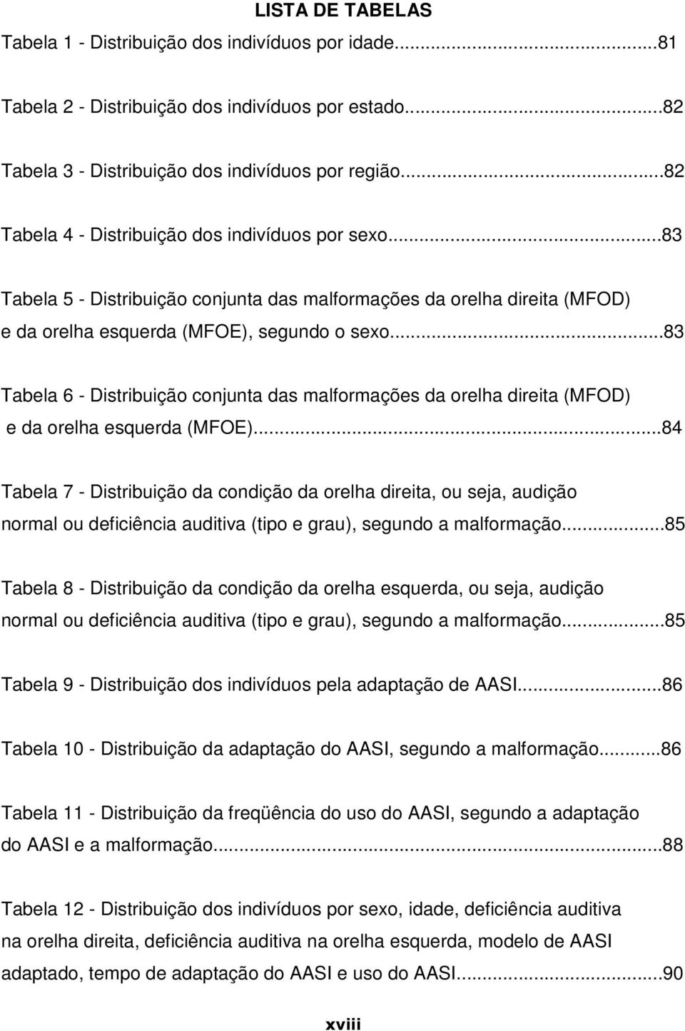 ..83 Tabela 6 - Distribuição conjunta das malformações da orelha direita (MFOD) e da orelha esquerda (MFOE).