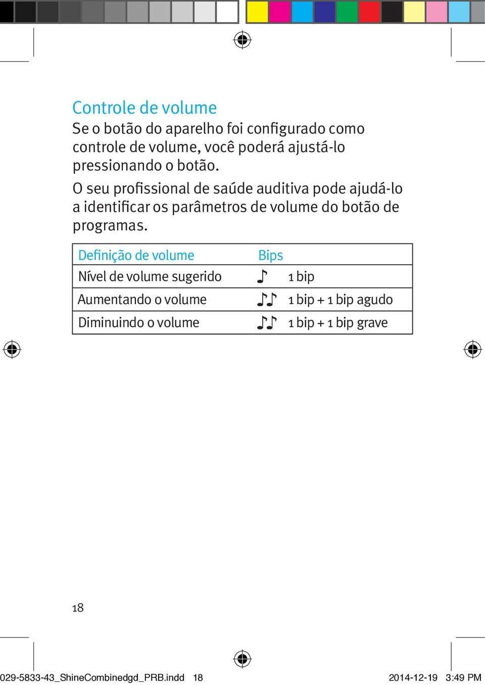 O seu profissional de saúde auditiva pode ajudá-lo a identificar os parâmetros de volume do botão de