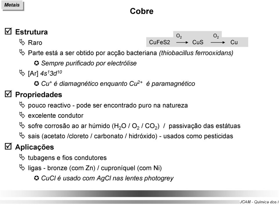 corrosão ao ar húmido (H 2 O / O 2 / CO 2 ) / passivação das estátuas sais (acetato /cloreto / carbonato / hidróxido) - usados como