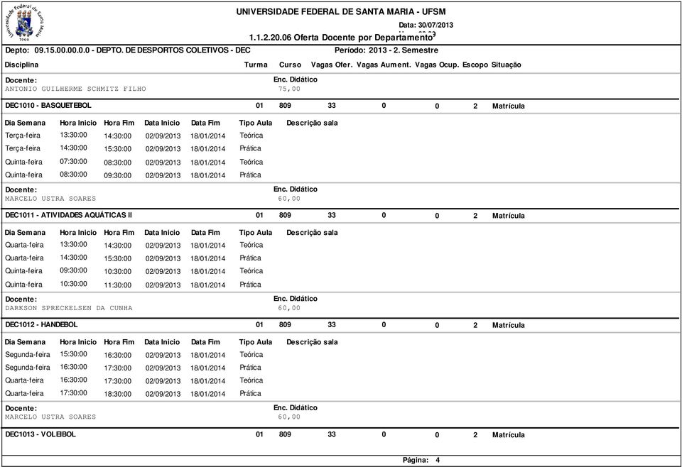 14:30:00 02/09/2013 18/01/2014 Teórica Quarta-feira 14:30:00 15:30:00 02/09/2013 18/01/2014 Prática Quinta-feira 09:30:00 10:30:00 02/09/2013 18/01/2014 Teórica Quinta-feira 10:30:00 11:30:00