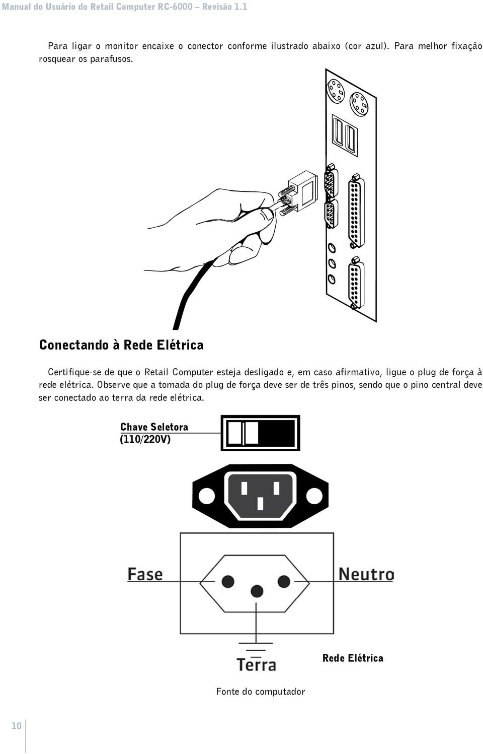 Conectando à Rede Elétrica Certifique-se de que o Retail Computer esteja desligado e, em caso afirmativo, ligue o