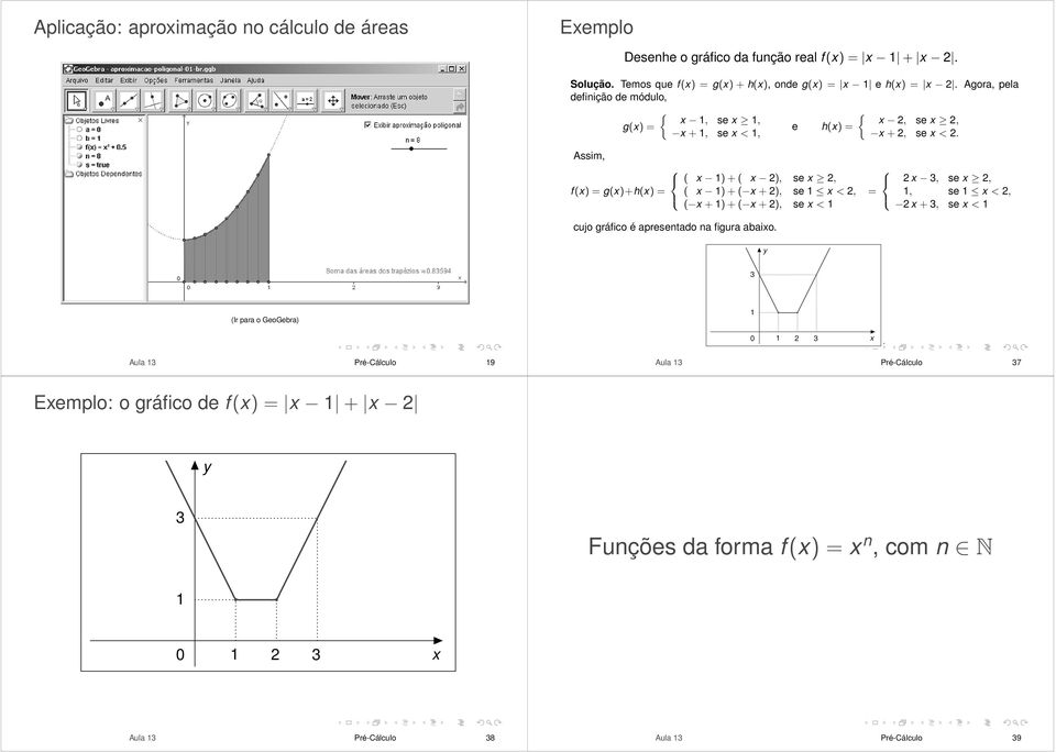 2, ( + 1)+( + 2), se < 1 2 3, se 2, = 1, se 1 < 2, 2 + 3, se < 1 cujo gráfico é apresentado na figura abaio 3 (Ir para o GeoGebra) 1 0 1 2 3 Aula 13