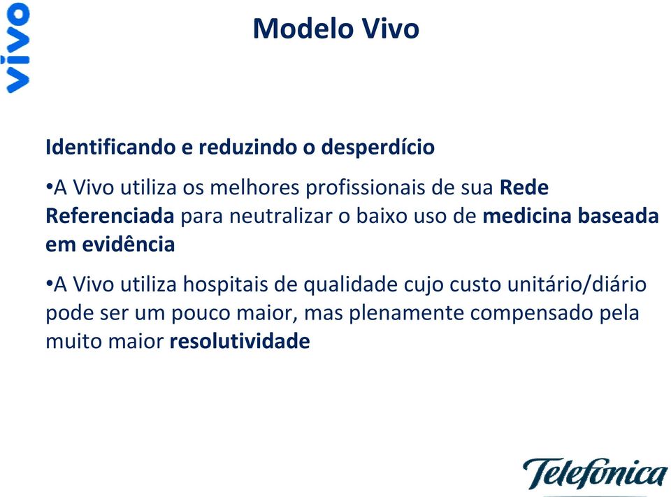 baseada em evidência A Vivo utiliza hospitais de qualidade cujo custo