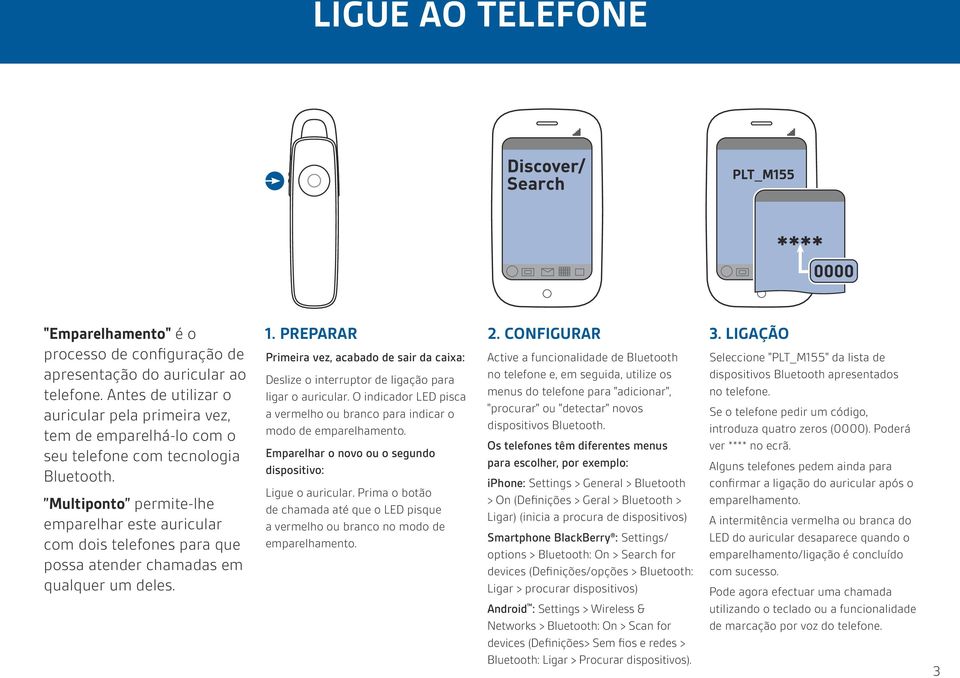 Multiponto permite-lhe emparelhar este auricular com dois telefones para que possa atender chamadas em qualquer um deles. 1.