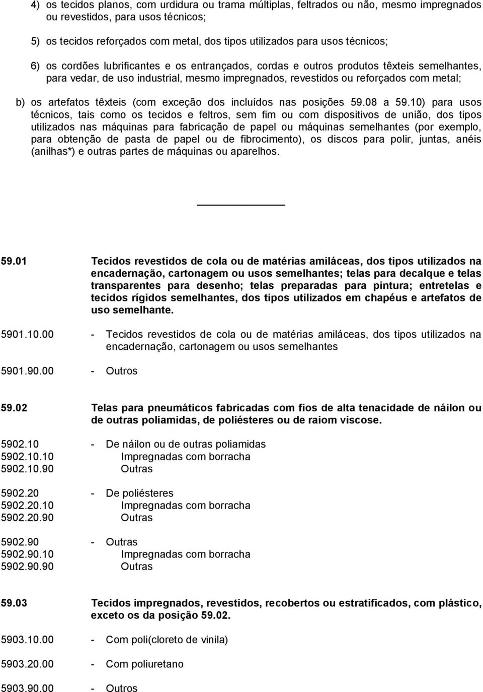 artefatos têxteis (com exceção dos incluídos nas posições 59.08 a 59.