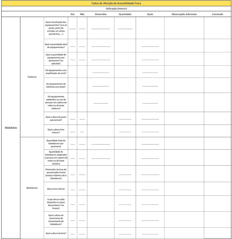 Qual a altura da parte operacional? Mobiliário Qual a altura livre inferior?