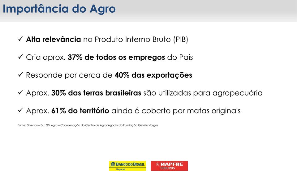 30% das terras brasileiras são utilizadas para agropecuária Aprox.