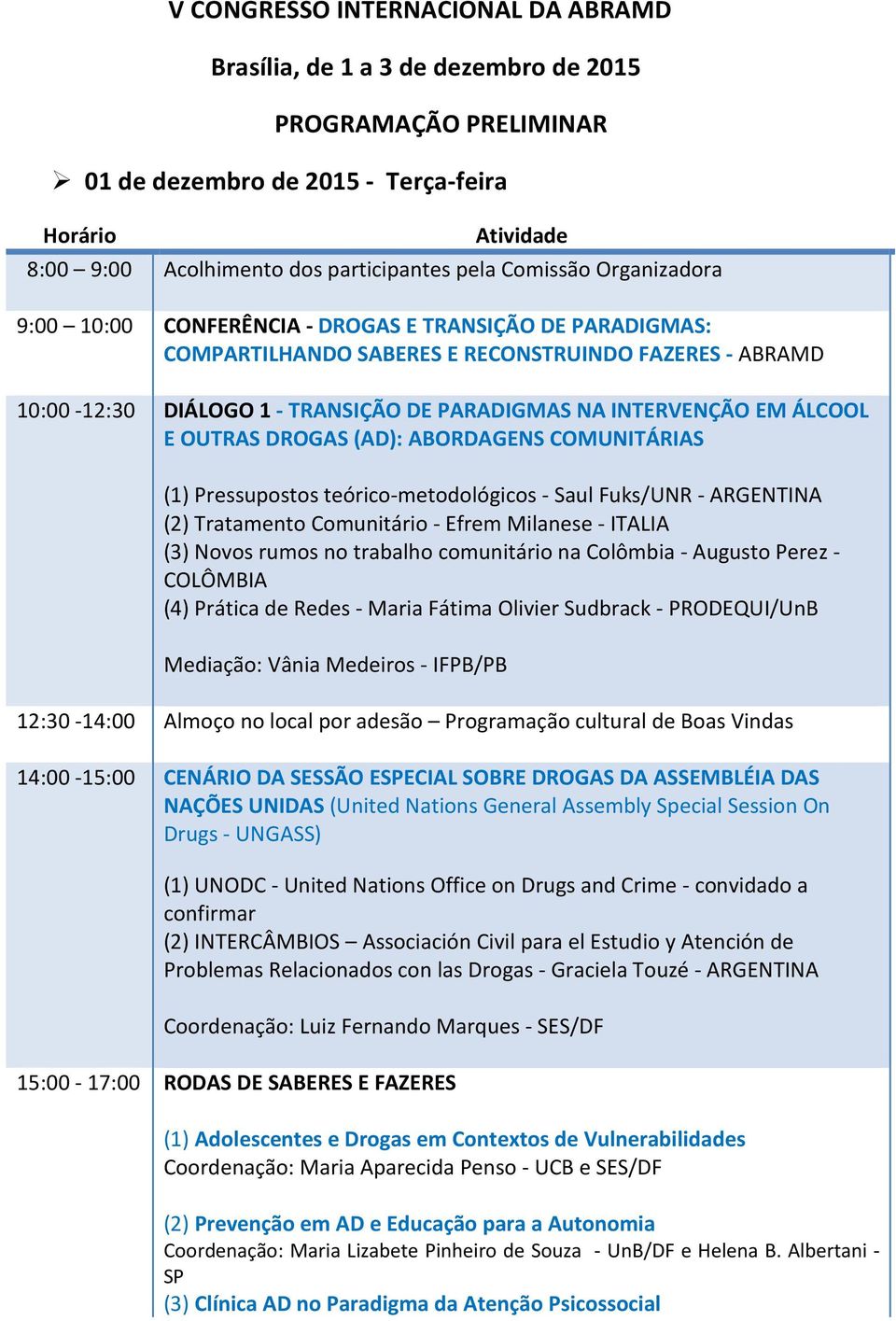 EM ÁLCOOL E OUTRAS DROGAS (AD): ABORDAGENS COMUNITÁRIAS (1) Pressupostos teórico-metodológicos - Saul Fuks/UNR - ARGENTINA (2) Tratamento Comunitário - Efrem Milanese - ITALIA (3) Novos rumos no