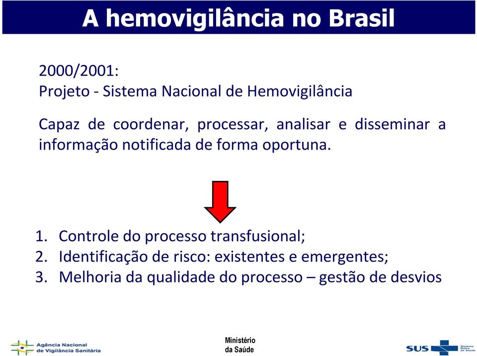 notificada de forma oportuna. 1. Controle do processo transfusional; 2.