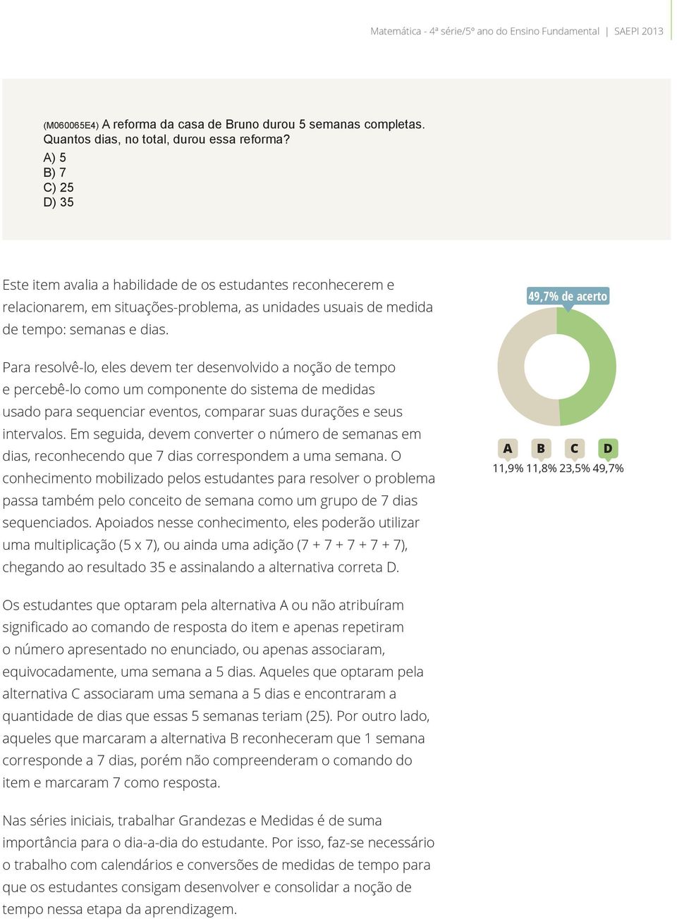 Para resolvê-lo, eles devem ter desenvolvido a noção de tempo e percebê-lo como um componente do sistema de medidas usado para sequenciar eventos, comparar suas durações e seus intervalos.