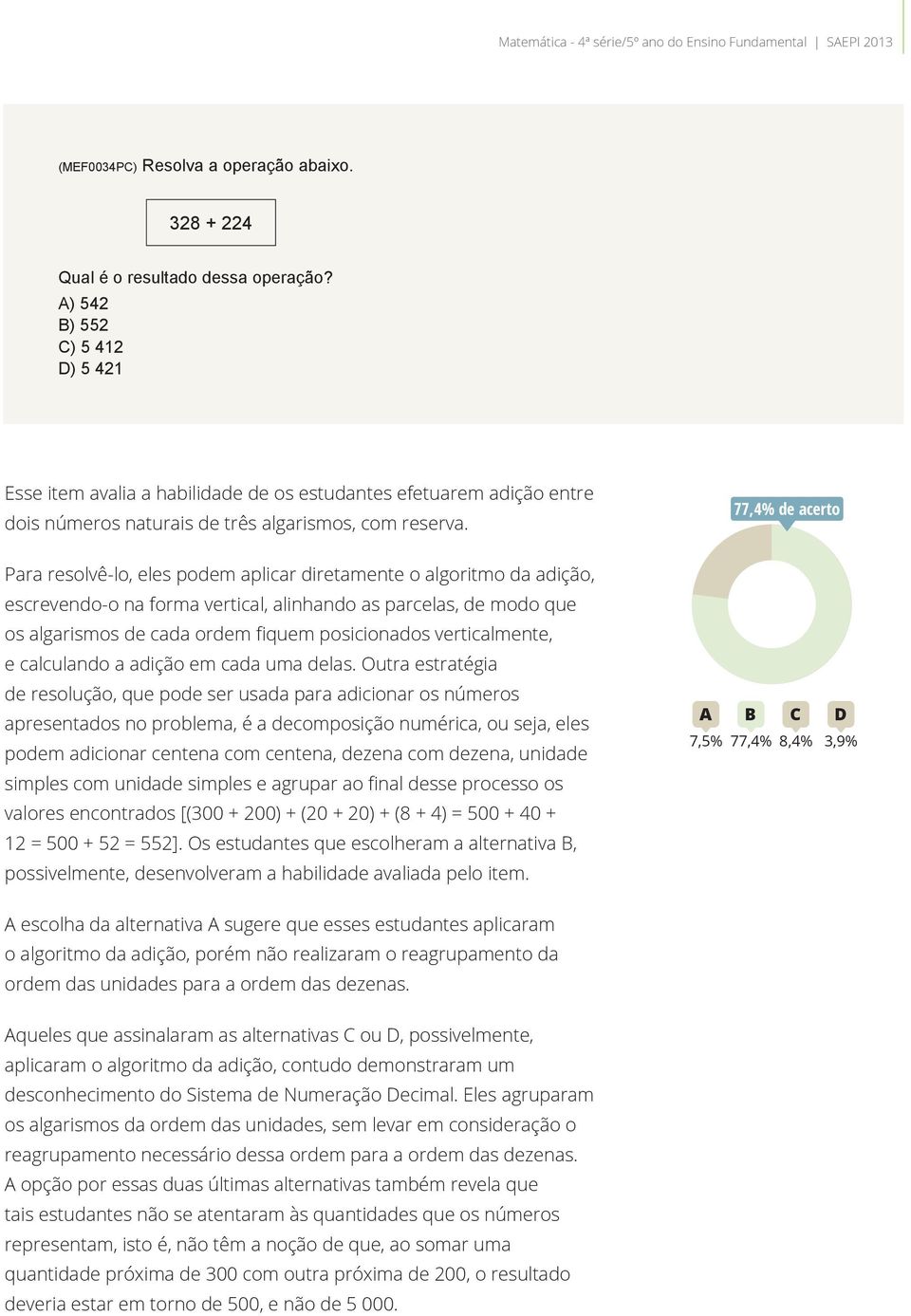 Para resolvê-lo, eles podem aplicar diretamente o algoritmo da adição, escrevendo-o na forma vertical, alinhando as parcelas, de modo que os algarismos de cada ordem fiquem posicionados