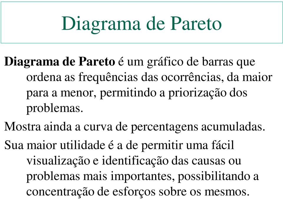 Mostra ainda a curva de percentagens acumuladas.