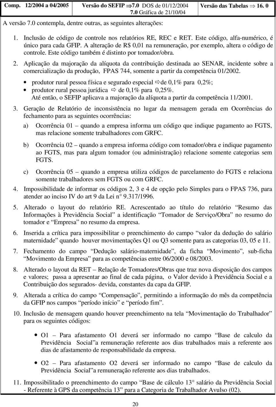 Este código também é distinto por tomador/obra. 2.