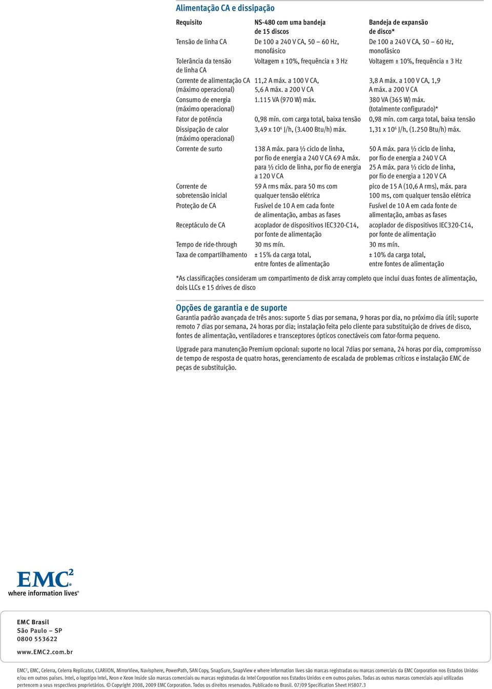 a 200 V CA Bandeja de expansão de disco* De 100 a 240 V CA, 50 60 Hz, monofásico Voltagem ± 10%, frequência ± 3 Hz 3,8 A máx. a 100 V CA, 1,9 A máx. a 200 V CA 1.115 VA (970 W) máx.