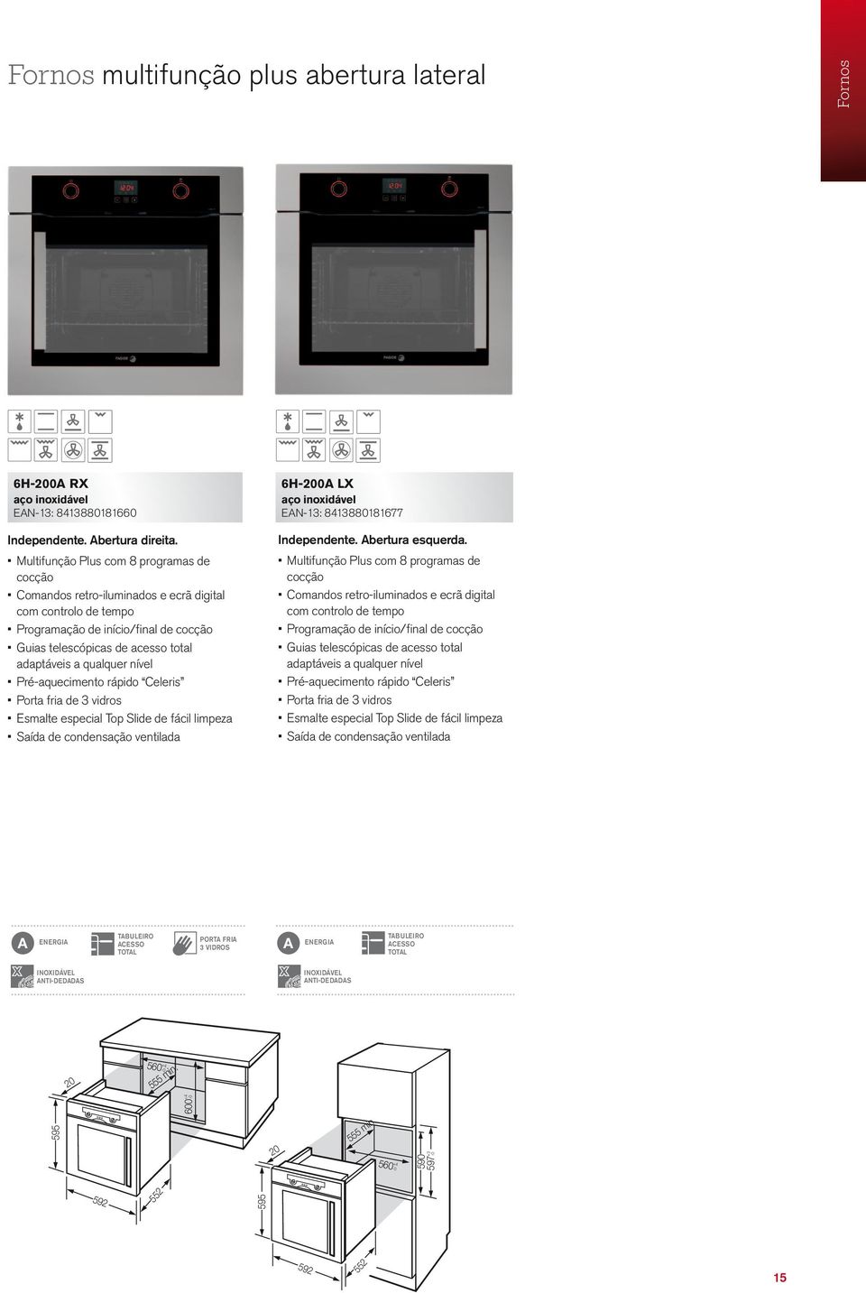 Pré-aquecimento rápido Celeris Porta fria de 3 vidros Esmalte especial Top Slide de fácil limpeza Saída de condensação ventilada 6H-0A LX EAN-13: 8413880181677 Abertura esquerda.