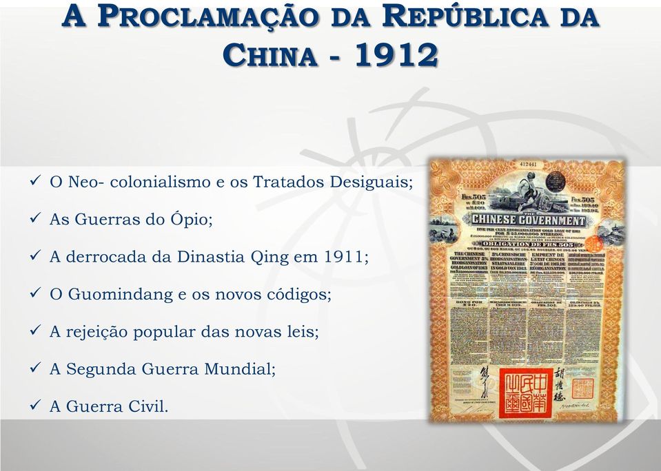 Dinastia Qing em 1911; O Guomindang e os novos códigos; A