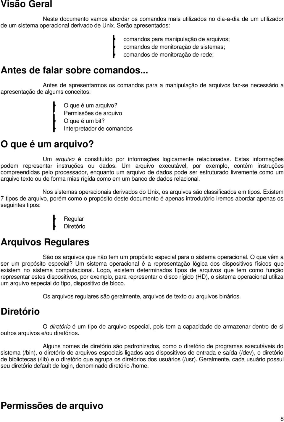 apresentação de algums conceitos: O que é um arquivo? Permissões de arquivo O que é um bit? Interpretador de comandos O que é um arquivo?