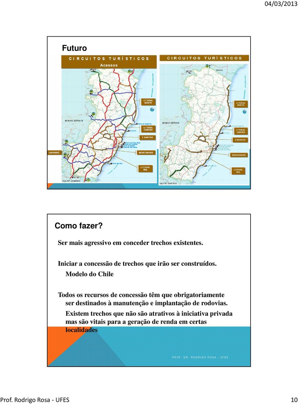 Modelo do Chile Todos os recursos de concessão têm que obrigatoriamente ser destinados à manutenção