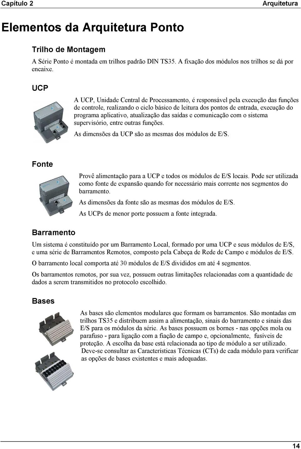 atualização das saídas e comunicação com o sistema supervisório, entre outras funções. As dimensões da UCP são as mesmas dos módulos de E/S.