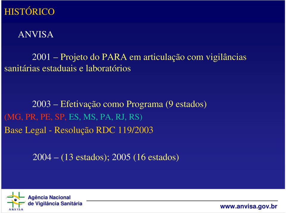 como Programa (9 estados) (MG, PR, PE, SP, ES, MS, PA, RJ, RS)