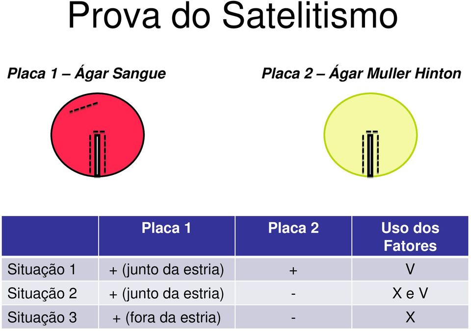 Situação 1 + (junto da estria) + V Situação 2 +