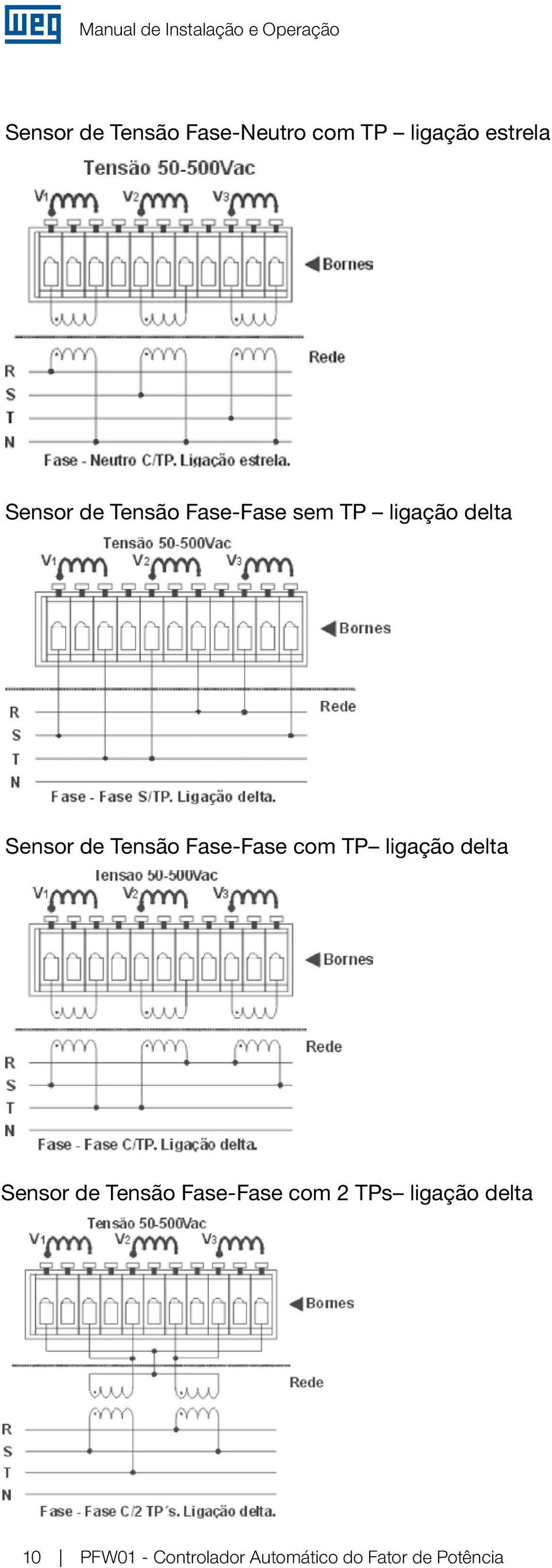Fase-Fase com TP ligação delta Sensor de Tensão Fase-Fase com 2