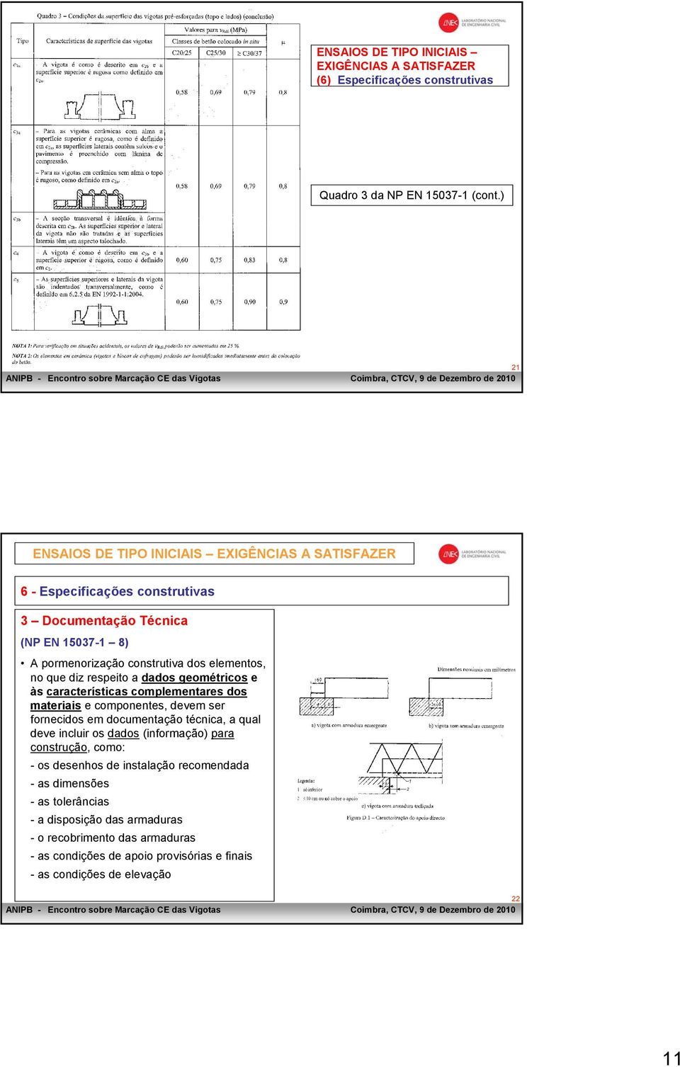 geométricos e às características complementares dos materiais e componentes, devem ser fornecidos em documentação técnica, a qual deve incluir os dados (informação)