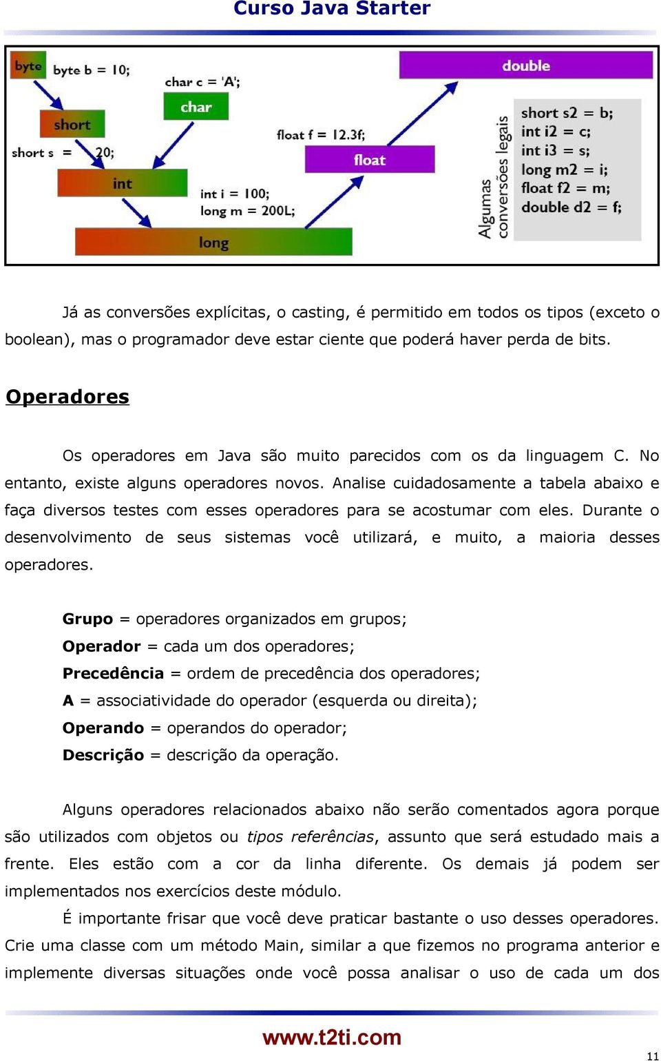 Analise cuidadosamente a tabela abaixo e faça diversos testes com esses operadores para se acostumar com eles.