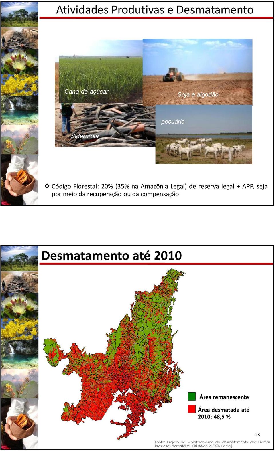 da compensação Desmatamento até 2010 Área remanescente Área desmatada até 2010: 48,5 % Fonte: