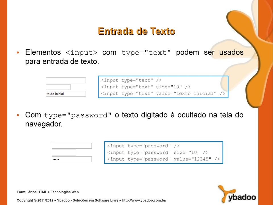 inicial" /> Com type="password" o texto digitado é ocultado na tela do navegador.